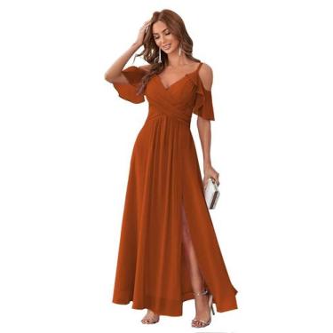Imagem de Vestido de damas de honra Stylefun 2025 Cold Shoulder Chiffon Laranja