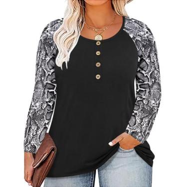 Imagem de Blusa feminina RITERA Plus Size de outono, manga comprida, preta Henle