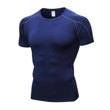 Imagem de Camisa de compressão CARGFM para homens de manga curta azul marinho