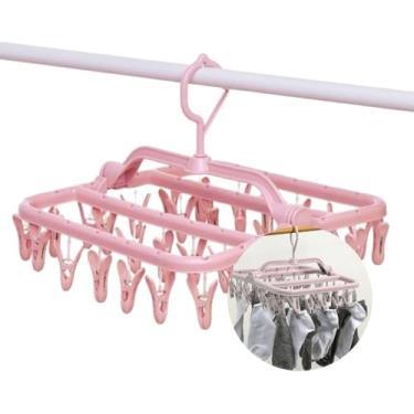 Imagem de Varal Dobrável com 32 Prendedores - Para Roupas Íntimas - Varal Pequeno Suspenso para Lavanderia e Apartamento - Shop100 (Rosa)