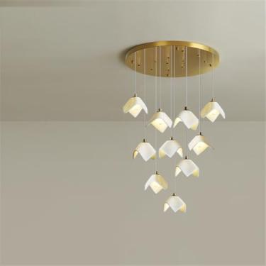 Imagem de Luminária pendente LED contemporânea para duplex, ideal para sala de estar, restaurante, quarto, villa, hotel, com design giratório e 10 lâmpadas (BA)