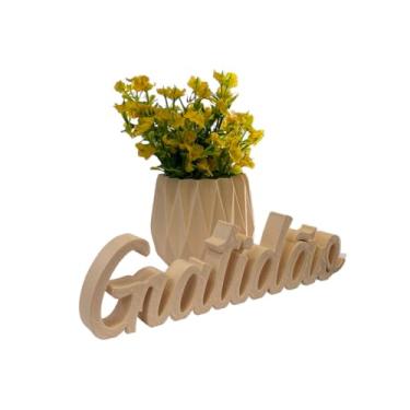 Imagem de Vaso Decorativo Formato Geométrico Palavra Gratidão Decoração Minimalista Plantas e Suculentas(Bege)