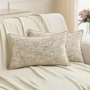 Imagem de FUTEI Conjunto de 2 capas de almofada decorativas coloridas, 30 x 50 cm, fronha lombar texturizada de tweed macio de chenille, decoração de casa moderna para sofá-cama sala de estar