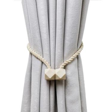 Imagem de Laços magnéticos de cortina – Corda torcida extra grossa com fortes retenções magnéticas para tratamento de janela, suportes de cortina, amarração decorativa feita à mão (bege, pacote com 2)