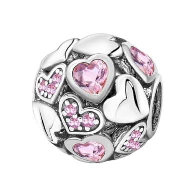 Imagem de 1 peça de berloques elegantes prata rosa amor contas redondas ajuste DIY joias combinando e roupa diária decoração presente para mulheres