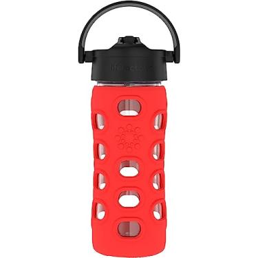 Imagem de Lifefactory Garrafa de água de vidro com tampa de canudo pivô, 350 ml, vermelho maçã
