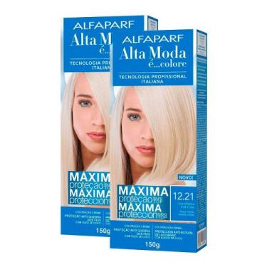 Imagem de Kit 2 Tintura Creme Alta Moda Alfaparf Louro Platina Irisé Cinza 12.21