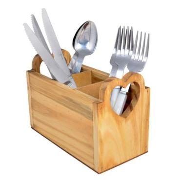 Imagem de Porta Suporte Organizador de Talheres Madeira Pinus Coração - Sweet Ho