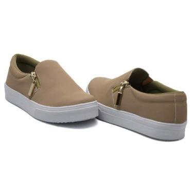 Imagem de Tênis Slip On Basico Liso Amanda Block Zíper Lateral com Sola Reta Con