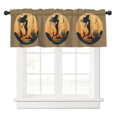 Imagem de NeuKim Cortinas de cozinha estilo boêmio estilo sereia saia saia bolso haste tratamento janela cortinas curtas topper 1 painel, 137 x 45 cm