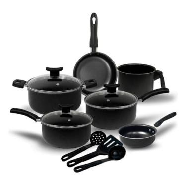 Imagem de Jogo de Panelas 9 Pçs Teflon Tampas Vidro Antiaderente Varias Cores - 