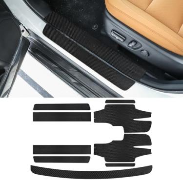 Imagem de Bilisin 9 peças de protetor de peitoril de porta de carro compatível com Toyota Highlander 3ª geração 2014-2019, couro de fibra de carbono auto porta-malas protetor de entrada de peitoril de porta