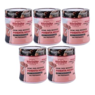 Imagem de Kit 5 Creme Redutor Corporal Abdominal para Reduzir Celulite Estrias Gordura Pimenta Negra 200g-Unissex
