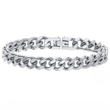 Imagem de Rockyu Pulseira masculina de elos cubanos, 9 mm, aço inoxidável, prata, 19 cm, hipoalergênico, joia polida, durável, para presente de aniversário hip hop moderno
