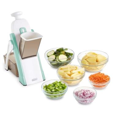 Imagem de DASH Cortador de Mandolina Safe Slice®, Julienne + Dicer para Legumes, Preparação de Refeições e Mais com 30 Predefinições e Ajustador de Espessura - Aqua