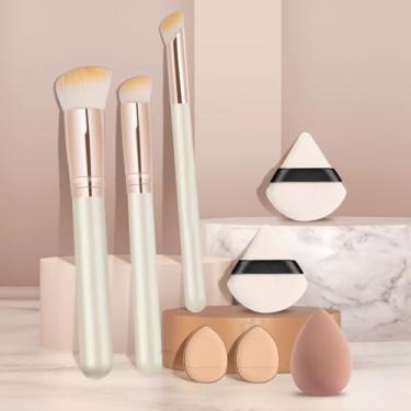 Imagem de Conjunto de 8 peças de pincel de maquiagem e esponja, adequado para base, blush, pós detalhados e creme (tez)