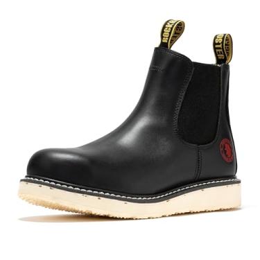 Imagem de ROCKROOSTER Capitola – Botas de trabalho masculinas de couro macio antifadiga Coolmax forro Goodyear Welt SAP101BK SAP102BR, Compre um tamanho menor do que o habitual, sola de borracha preta, couro de