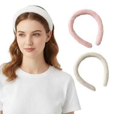 Imagem de 2 peças de tiara de pelúcia macia para mulheres, faixa de cabelo felpuda para cosplay, maquiagem, ioga e adereços para fotos