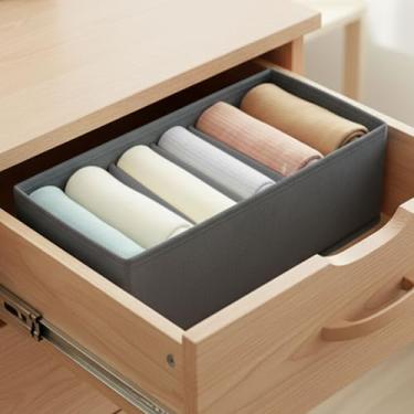 Imagem de Caixa organizadora de roupas dobrável com 6 grades, caixa de armazenamento de guarda-roupa com suporte de placa de polipropileno, para roupas íntimas, meias e camisetas, cinza