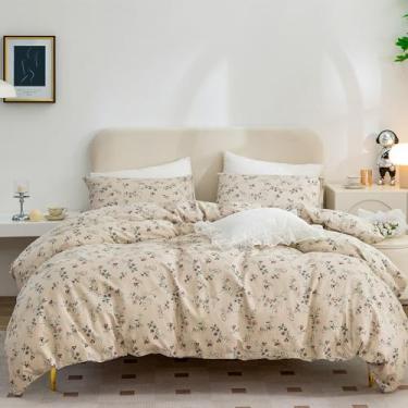 Imagem de Jogo de capa de edredom floral Queen com 3 peças de microfibra macia e respirável, conjunto de capa de edredom com plantas florais de jardim com laços de zíper, 1 capa de edredom e 2 fronhas, sem