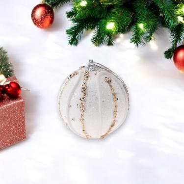 Imagem de Generic 1 peça de enfeites de bolas de Natal redondas de abóbora com lantejoulas em pó espuma branca 8 cm