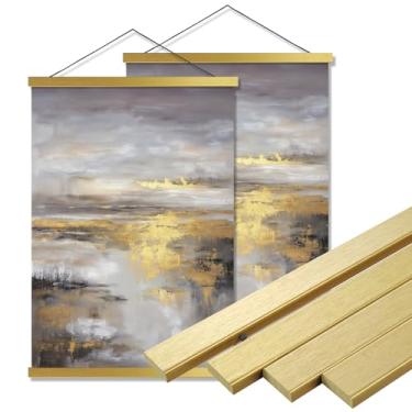 Imagem de Bluesun Pacote com 2 molduras magnéticas para pôsteres, 45,7 cm, 45,7 cm de largura, 45,7 cm x 61 cm, 45,72 x 76, 45,72 x 91 cm, kit para pendurar em tela (ouro de 45,7 cm)