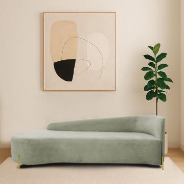 Imagem de Divã Recamier Orgânico França 160cm Lado Esq Pés Metal Dourado Bouclé Verde Oliva