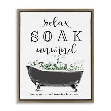 Imagem de Stupell Industries Arte de parede em tela flutuante marrom com lembretes de banho vintage, design por Lettered and Lined, 53 x 43 cm