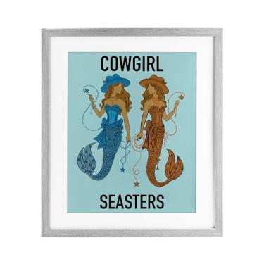 Imagem de Stupell Industries Cowgirl Seasters Mermaid Friendship Impressão emoldurada branca sob vidro, design de Amelia Noyes, 16 x 13