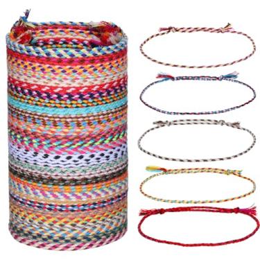 Imagem de LXUEJIE 30 pulseiras trançadas feitas à mão da amizade, pulseiras de amizade, cordão de pulso colorido ajustável para mulheres, homens, pulseiras para mulheres, lembrancinhas de festa, presentes de