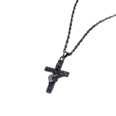 Imagem de Colar masculino com pingente de cruz crucifixo de aço inoxidável, joia de amuleto religioso, One Size, Aço inoxidável, Sem Pedra Preciosa