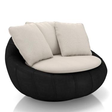 Imagem de Poltrona Para Sala Giratória Redonda Saphire M22 Linho Bege/preto - Mpozenato