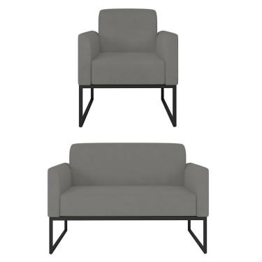 Imagem de Kit Namoradeira E 1 Poltrona Industrial Preta S08 Grafite