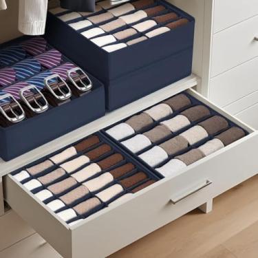 Imagem de Organizador de gaveta de 24 células, organizador dobrável para guardar meias, roupas íntimas, lenços, gravatas, cintos (azul)