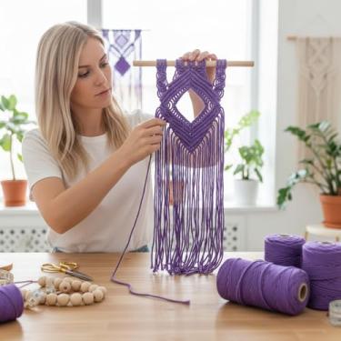 Imagem de Cordão de macramê 3 mm x 100 jardas corda de algodão colorido para pendurar na parede, decoração de casa, cabides de plantas (roxo escuro)