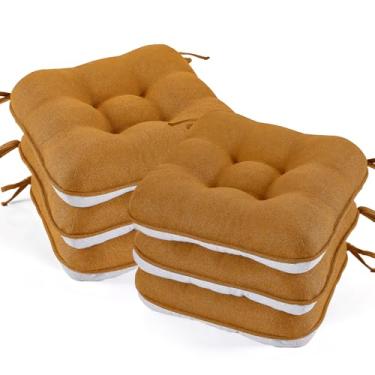 Imagem de BETU Conjunto de almofadas de cadeira para cadeiras de jantar com 6,3 cm de espessura, almofadas de mesa de cozinha com laços, suporte e capas antiderrapantes, almofada de assento para sala de jantar