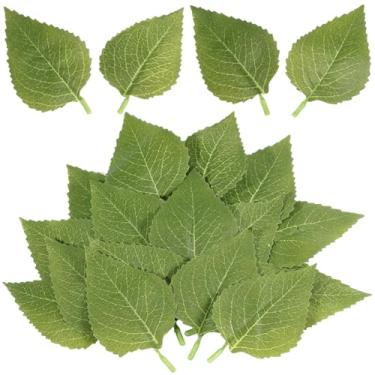 Imagem de SOFPLATE 60 peças de folhas de girassol artificiais folhas de vegetação a granel 9 x 5 cm tecido de seda de plástico falso plantas de flores verdes pequenas decorações para artesanato faça você mesmo