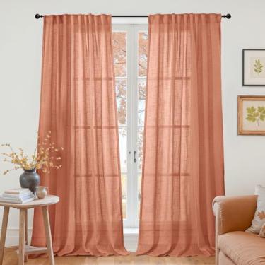 Imagem de YoungsTex Cortinas de linho terracota extralongas para sala de estar - Cortinas de filtro de luz laranja queimado com bolso de haste aba traseira semitransparente privacidade para quarto de fazenda, 2