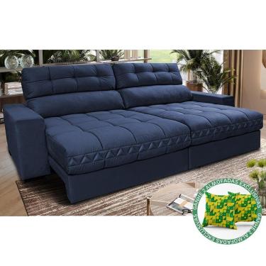 Imagem de Sofá Retrátil E Reclinável 2,52m Molas Ensacadas Cama Inbox Brasil Velusoft Azul