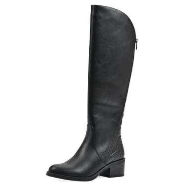 Imagem de WHITE MOUNTAIN Bota de equitação feminina com salto bloco e cano alto, Preto/liso, 8 XX-Wide