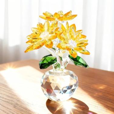 Imagem de Estatuetas de margaridas amarelas de cristal, enfeite de margarida de flores de cristal com caixa de presente, colecionável floral, centro de mesa para decoração de casa