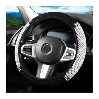 Imagem de FALVFUN Capa de volante de carro brilhante, strass de cristal de 38 cm elástico respirável protetor de volante de veículo para mulheres e meninas, acessórios de interior automotivo universais (preto