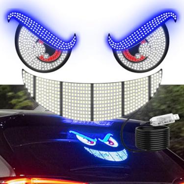 Imagem de SPNANMA Luz LED Olhos de Diabo e Sorriso para Para-brisas de Carro, Sinal de Exibição de LED Animado com Olhos e Sorrisos, Luz de Plugue USB de 11 Modos, Decoração de LED Flexível para Carro ou