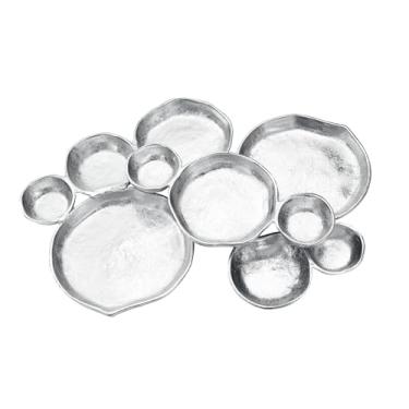 Imagem de Conjunto de 10 tigelas redondas de prata clusters bandeja de lanche elegante decorativa para azeitonas, batatas fritas e molhos, nozes, aperitivos e entretenimento latão forte e esmalte para decoração