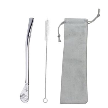 Imagem de Canudo de erva mate Bombilla de aço inoxidável premium com escova de limpeza e bolsa de armazenamento, canudo filtrado tradicional