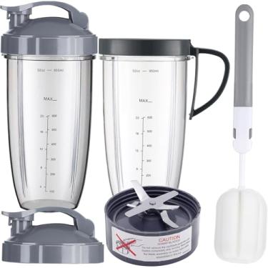 Imagem de Para liquidificador nutribullet e conjunto de substituição de lâmina, copo enorme de 946 ml com 2 tampas flip-top para viagem e 1 alça de anel de tampa e lâmina extratora premium compatível com