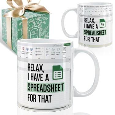 Imagem de Puouoonyi Presente engraçado para contador - Relax, I Have A Spreadsheet for That, Caneca engraçada Excel Presentes para Boss CPA Colega de trabalho Finanças Banqueiro Mulheres Homens, Contabilidade