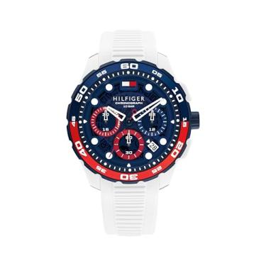 Imagem de Tommy Hilfiger Relógio masculino TH-Regatta cronógrafo de quartzo – caixa de aço inoxidável de 44 mm, bisel giratório, pulseira de silicone, estilo esportivo inspirado em náuticos, presente para ele