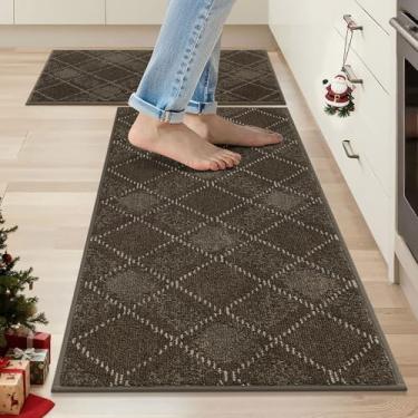 Imagem de COSY HOMEER Conjuntos de tapetes e tapetes de cozinha, 2 peças, tapetes de cozinha macios antiderrapantes para o chão, absorvente e resistente a manchas, tapetes xadrez laváveis para cozinha, 51 x 81
