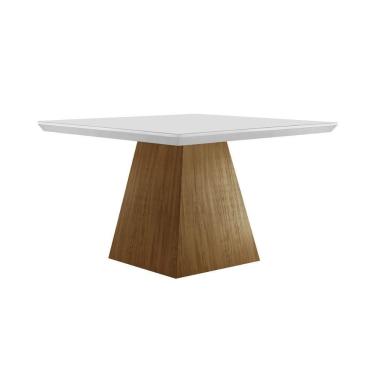 Imagem de Mesa De Sala Jantar Luna C- Tampo 90x90cm Madeirado Vidro Canto Curvo - Imbuia-ripado 3d-off White - Rufato